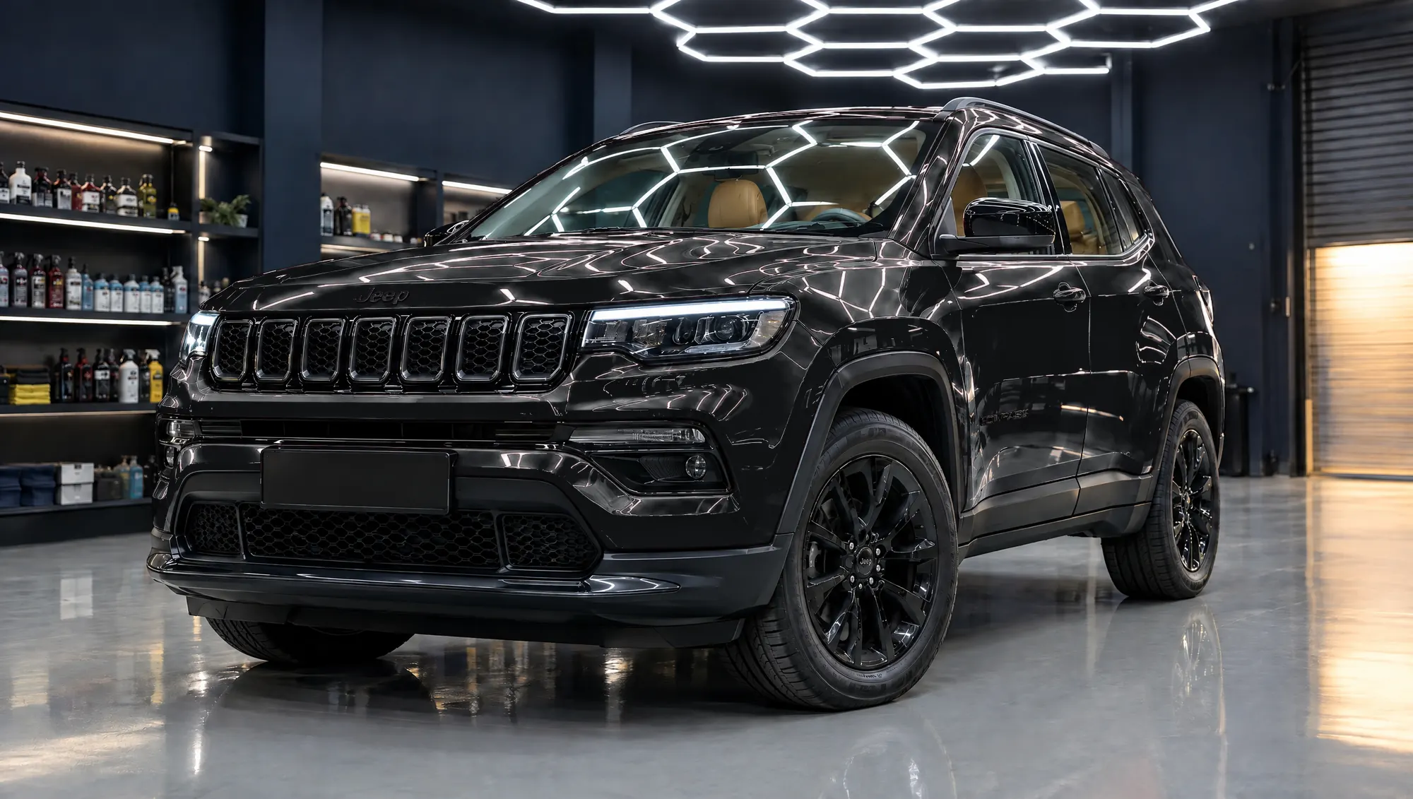 Jeep Compass in factory black in an XPPF studio